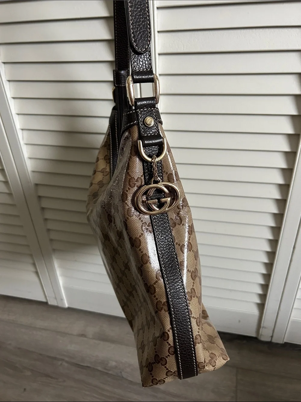 Gucci Brown Beige Monogram Hobo Shoulder Bag